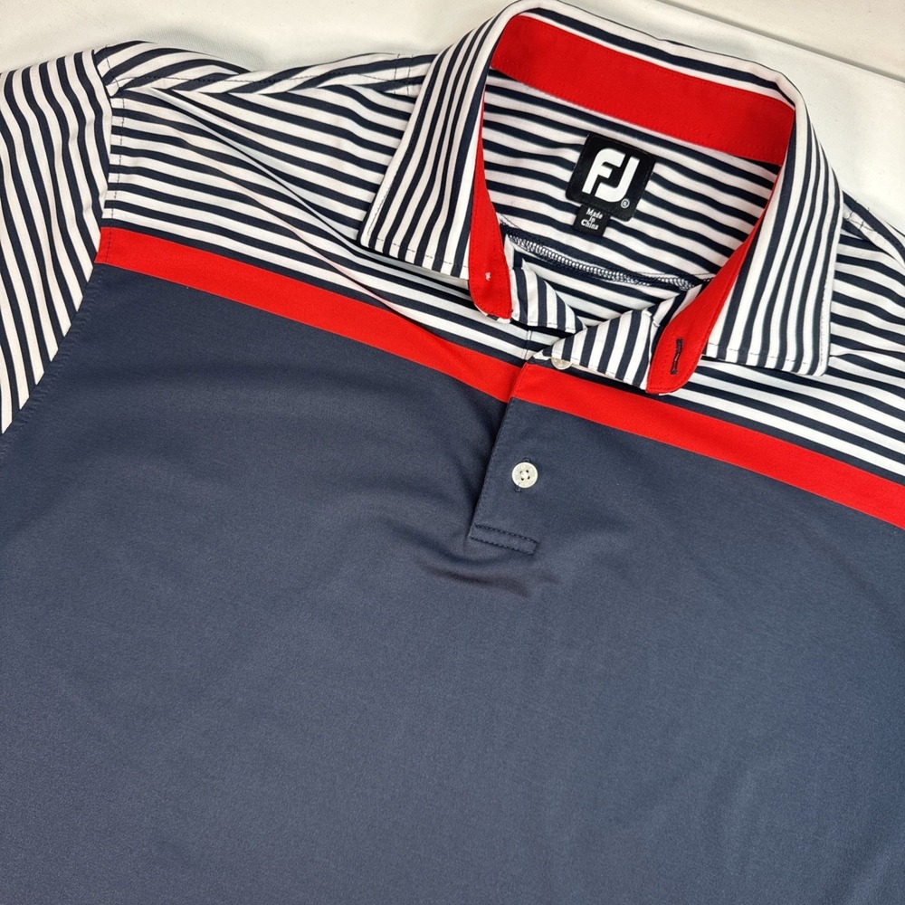 FootJoy FJ Shirt Mens XL Gray/Red Striped Colorblock Performance Golf Polo